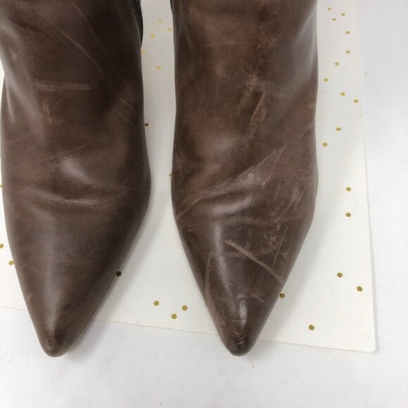 Guess Brown Leather Chain Ankle Bootie Zip 9.5 - Picture 5 of 11